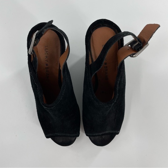 Lucky Brand Jemadine Suede Platforms Slingback Peep Toe in Black - Picture 5 of 7